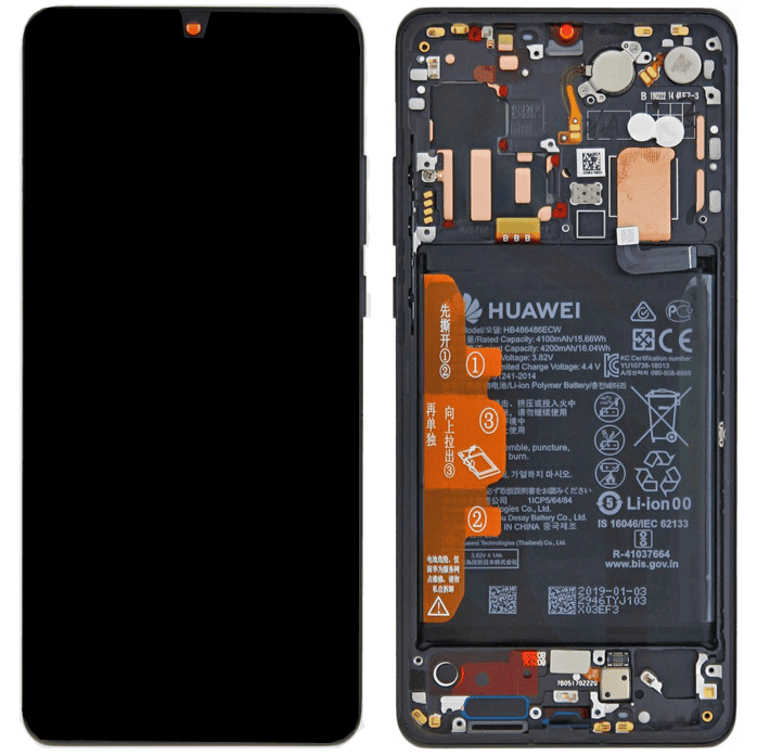 LCD Touchscreen Incl. Battery - Black, Huawei P30 Pro / 02352PBT (Service Pack)