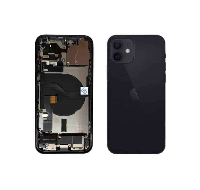 Back Housing W/ Small Components Pre-Installed Compatible For iPhone 12 (Black)