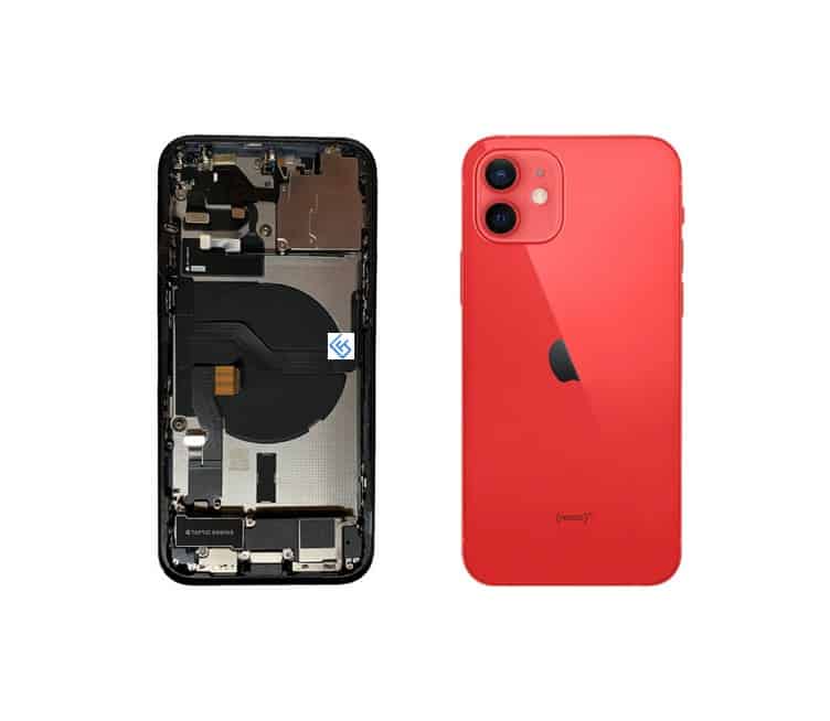 Back Housing W/ Small Components Pre-Installed Compatible For iPhone 12 (Red)