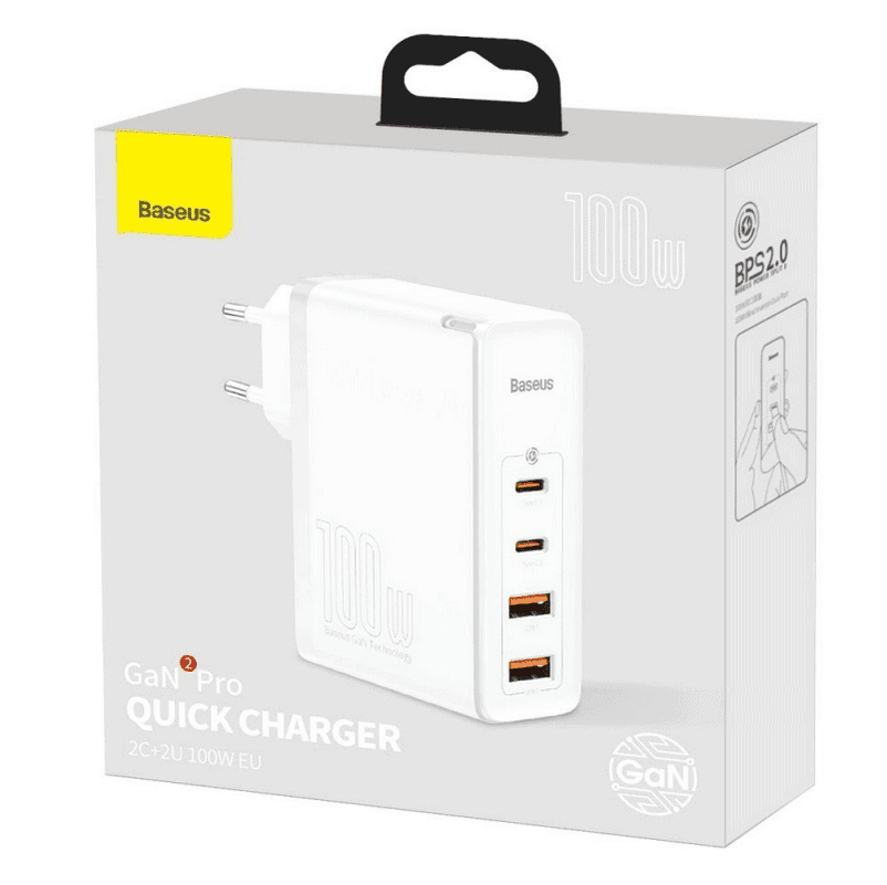 Baseus GaN2 Pro 100W Quick Charger USB / USB Type-C White CCGAN2P-L02 (Retail Pack)