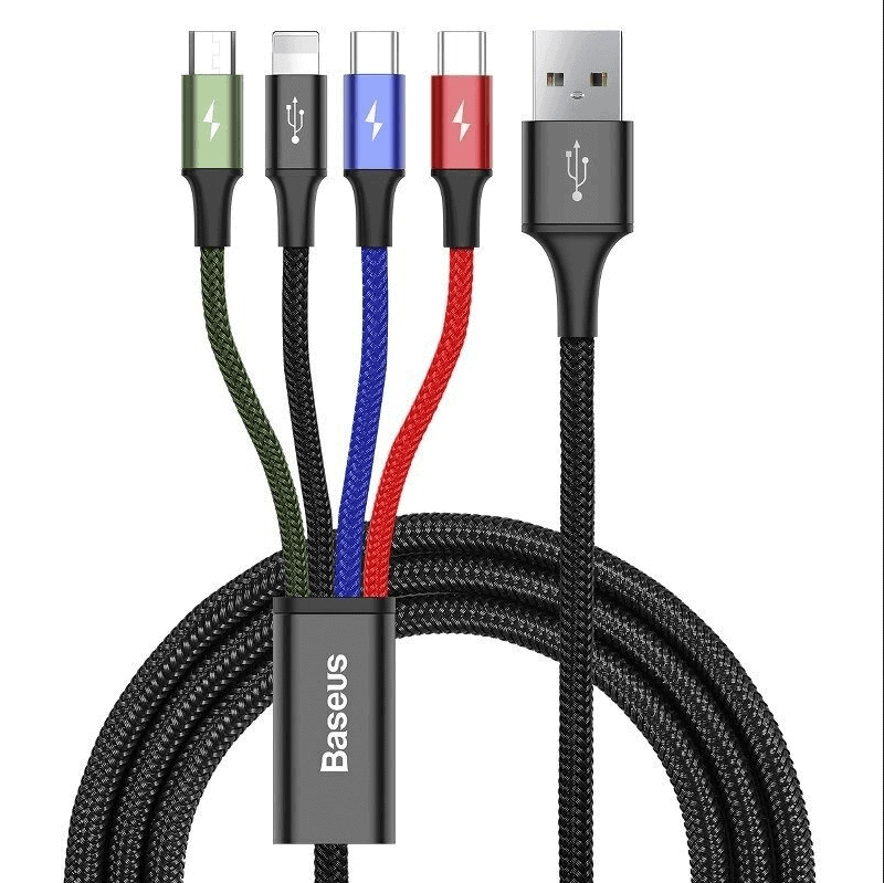 Baseus Fast 4-in-1 Cable For iP+Type-C(2)+Micro 3.5A 1.2m Black (CA1T4-B01)