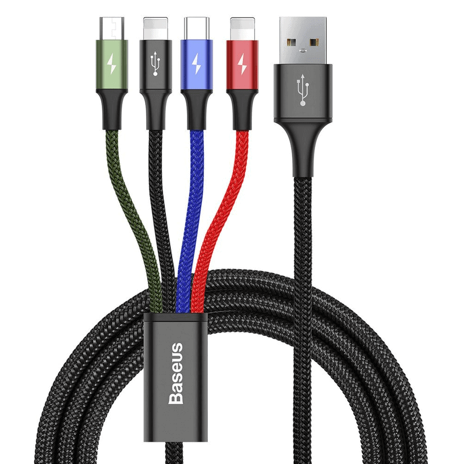Baseus Fast 4-in-1 Cable For iP(2)+Type-C+Micro 3.5A 1.2m Black (CA1T4-A01)