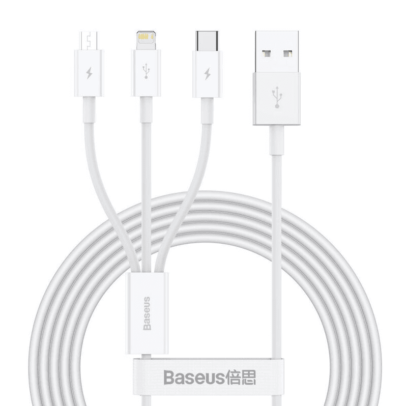 Baseus Superior Series Fast Charging Data Cable USB to M+L+C 3.5A 1.5m White (CAMLTYS-02)