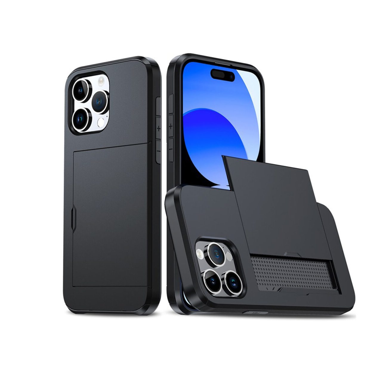 Slide Card Slot Case for iPhone 15 - Black