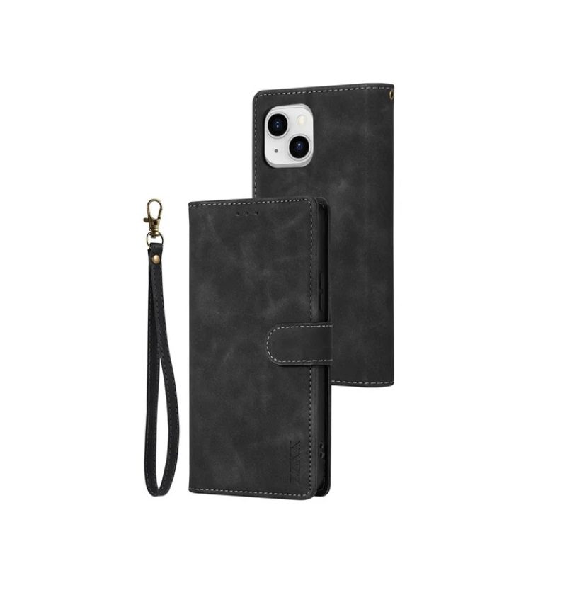 Flip Wallet Leather Card Case for iPhone 15 Plus - Black
