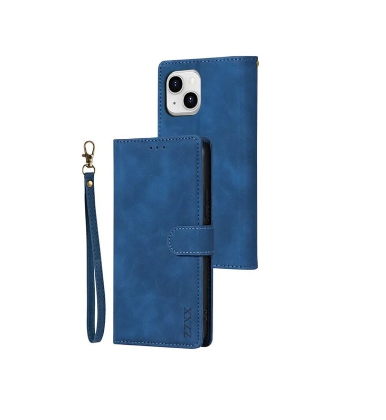 Flip Wallet Leather Card Case for iPhone 15 Plus - Blue