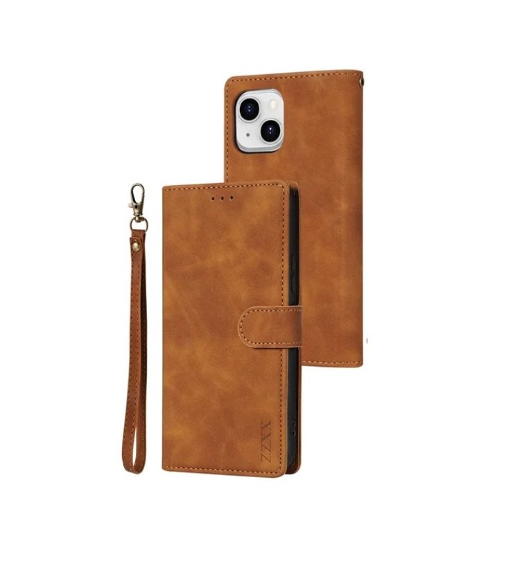 Flip Wallet Leather Card Case for iPhone 15 - Brown