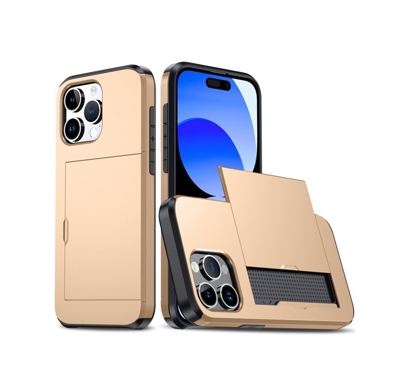 Slide Card Slot Case for iPhone 14 Plus - Gold