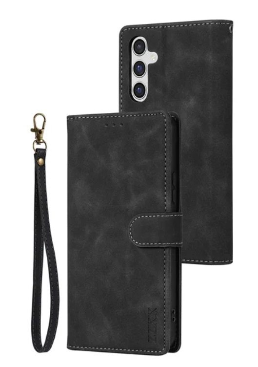 Leather Wallet Flip Card Slot Case for Samsung Galaxy A34 - Black