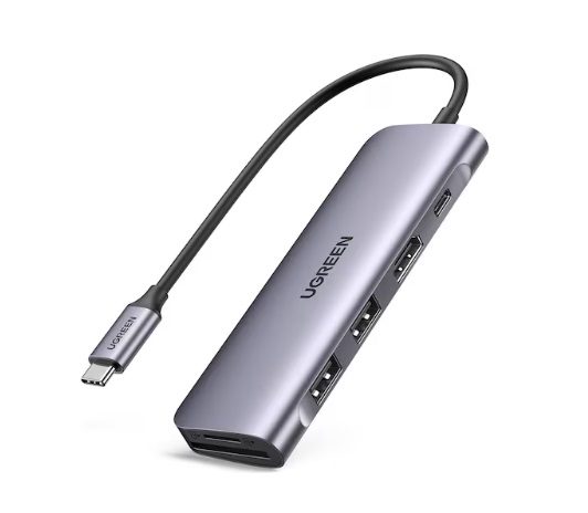 UGREEN USB-C to 2 Ports USB3.0-A Hub + HDMI + TF/SD with PD Power Supply - Space Gray