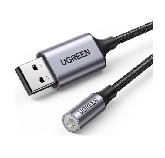 UGREEN USB 2.0 to 3.5mm Audio Adapter Aluminum Alloy 25cm - Dark Gray