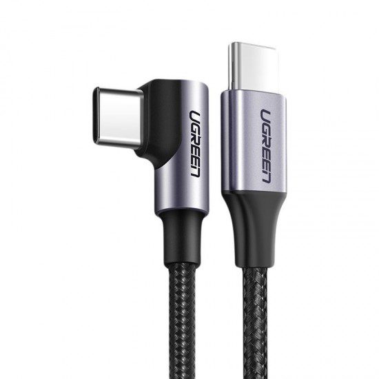 UGREEN USB-C to Angled USB2.0-C Round Cable M/M Aluminum Shell Nickel Plating 1m - Gray Black