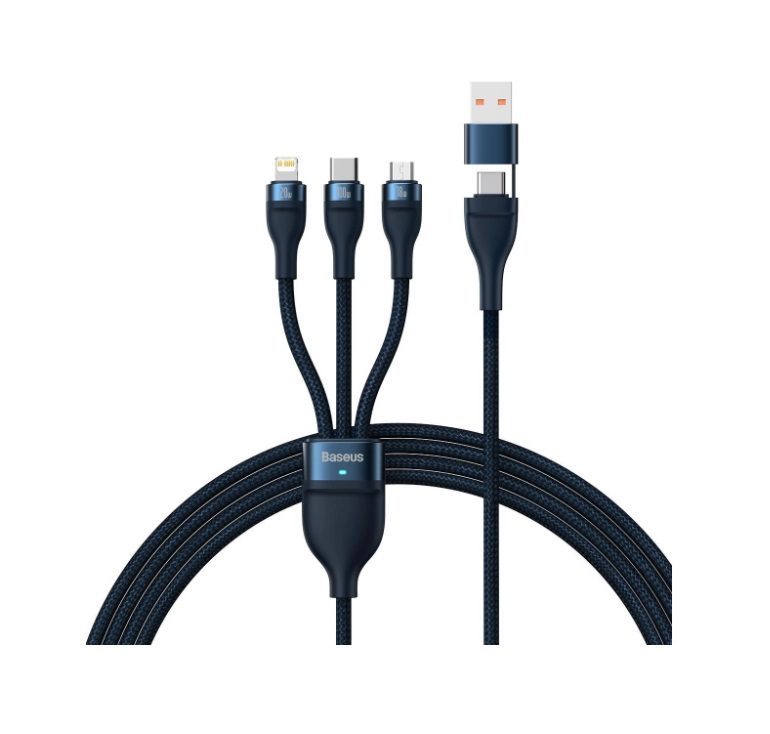 Baseus Flash Series Ⅱ Two for three Charging Cable U+C to M+L+C 100W 1.2m - Blue (CASS030103)