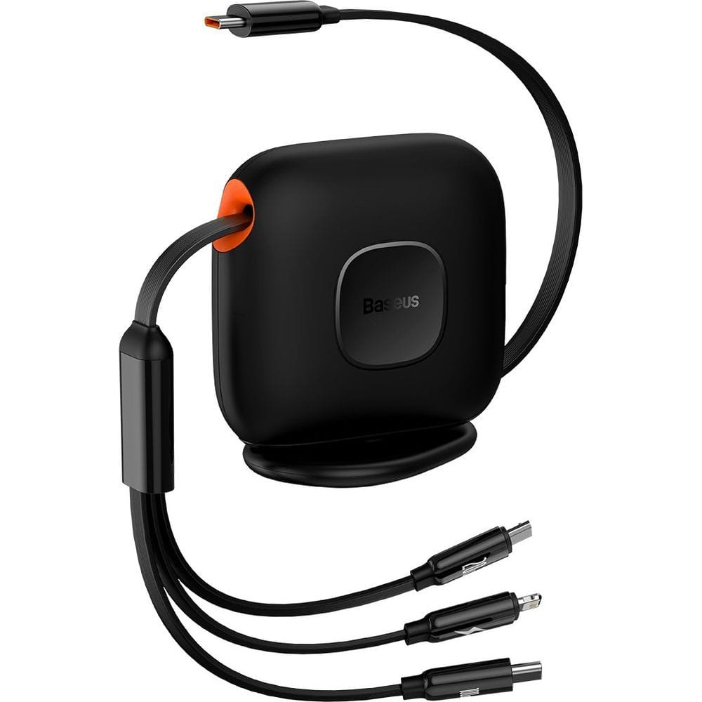 Baseus Traction Series Retractable 3-in-1 Fast Charging Cable Desktop Organizer Type-C to M+L+C 100W 1.7m - Black (CAQY000001)