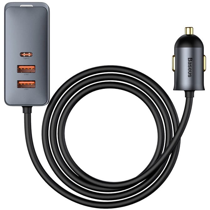Baseus Share Together PPS multi-port Fast charging car charger with extension cord 120W 3U+1C - Gray (CCBT-B0G)