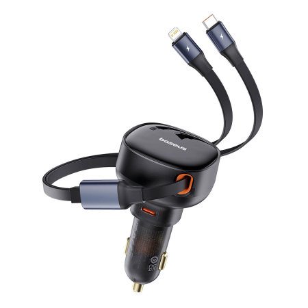 Baseus Enjoyment Pro Car Charger C+Retractable C & iP Cable 60W Cluster - Black (C00057802111-00)