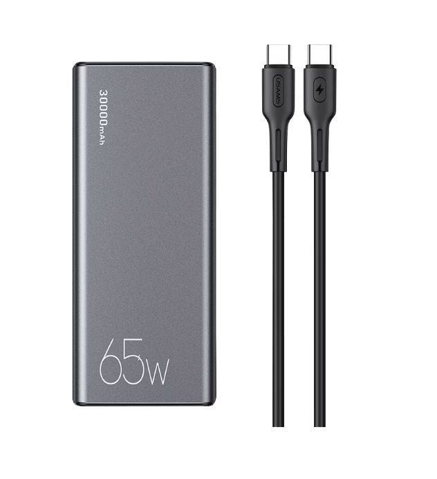 Usams SuperMac Series 65W Fast Charging Power Bank 30000mAh+ U43 100W Type-C To Type-C PD Cable (CMXLOGTC01) - Gray
