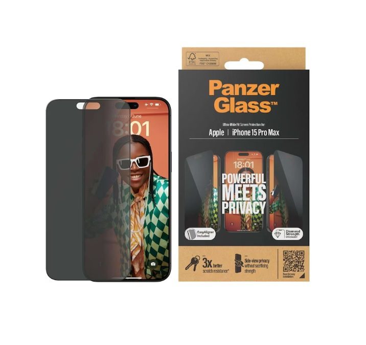 PanzerGlass Screen Protector Ultra Wide Fit Privacy iPhone 15 Pro Max (1 Piece), iPhone 15 Pro Max