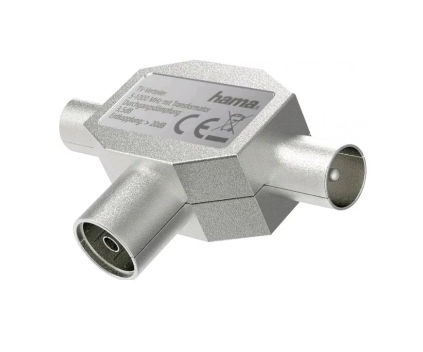 Hama Coaxial Antenna Splitter – 1 Coax Coupling to 2 Coax Plugs, 3.50 dB