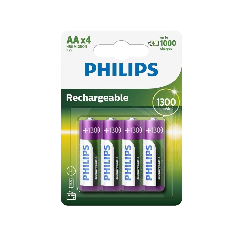 PHILIPS Rechargeable HR6 AA 1300mAh - (4 pcs)