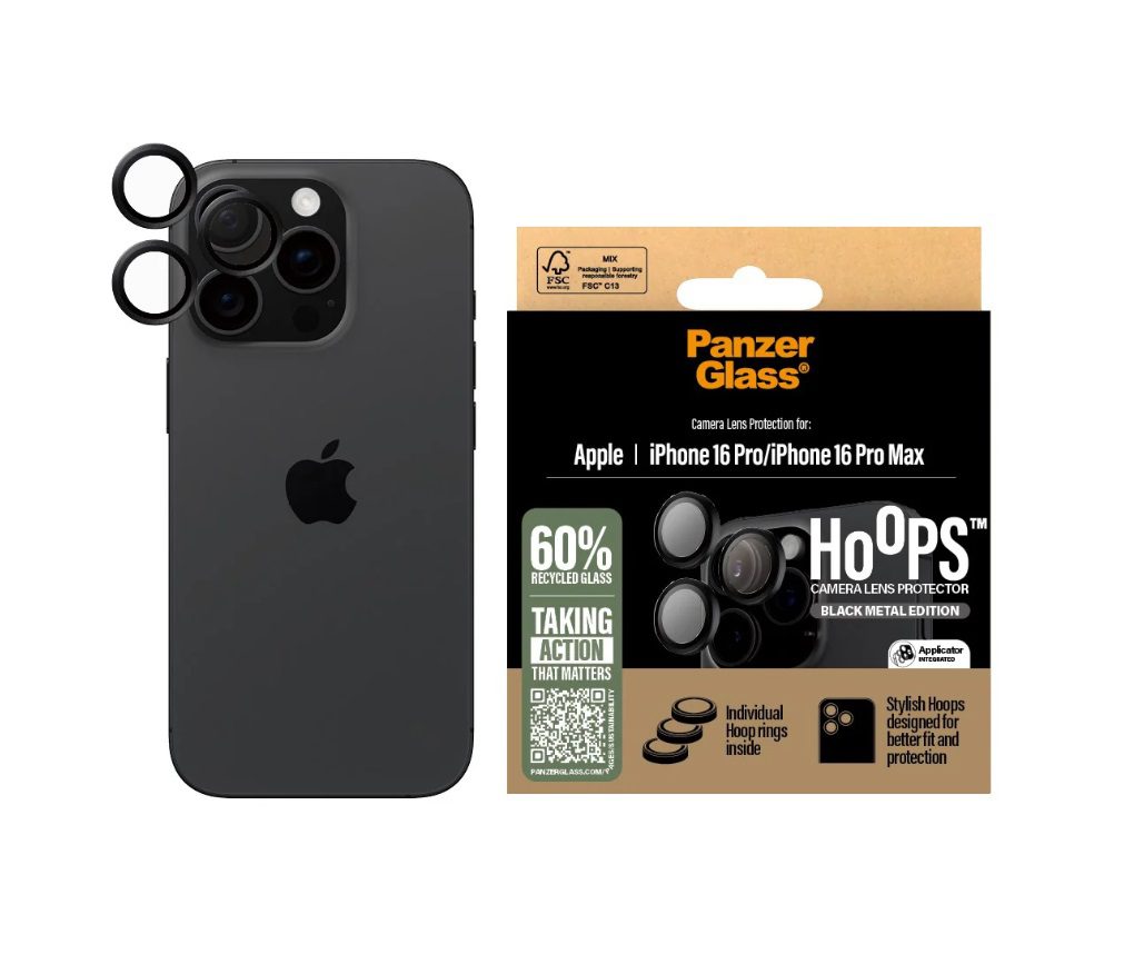 PanzerGlass Hoops Black Camera Lens Protector (1 Piece) For iPhone 16 Pro Max & iPhone 16 Pro