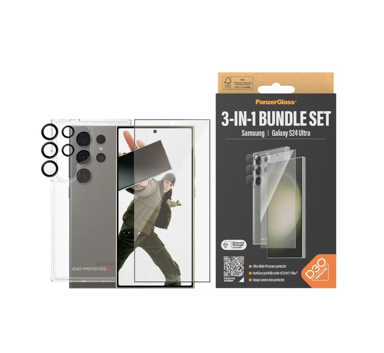 PanzerGlass Bundle Ultra-Wide Fit Glass + Case + Lens (1 Piece), Samsung Galaxy S24 Ultra